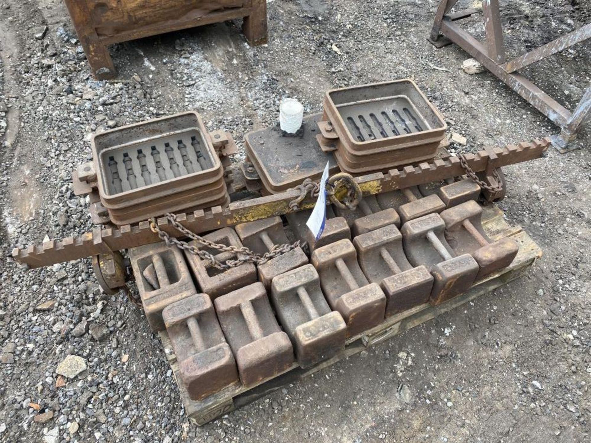 Assorted Loose Contents of Pallet, including weights, lifting frame and sand casting boxes (take out