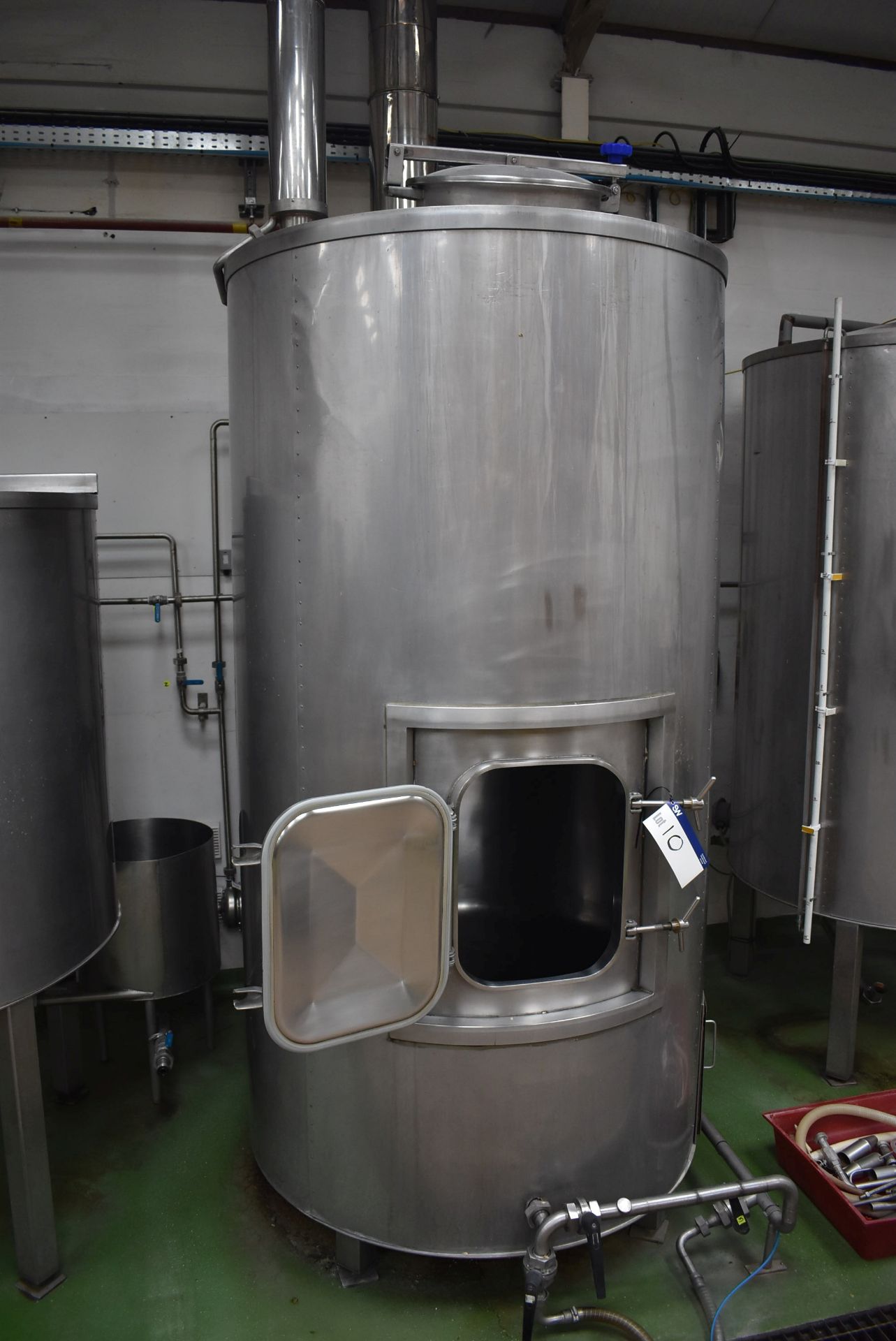 Insulated Stainless Steel Boiling Tank, approx. 1.3m x 2.7m high overall, with gas burner, two