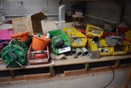 Assorted Consumables & Equipment, as set out in roof in elevated area, with two tables, plastic