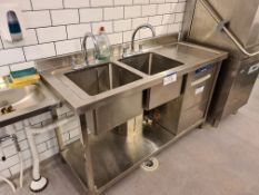 Stainless Steel Double Basin Sink Unit, Approx. 1.5m (L) x 0.6m (W) x 1m (H) (Water and Waste