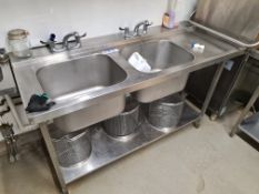 Stainless Steel Double Basin Sink Unit, Approx. 1.6m (L) x 0.7m (W) x 1m (H) (Water and Waste