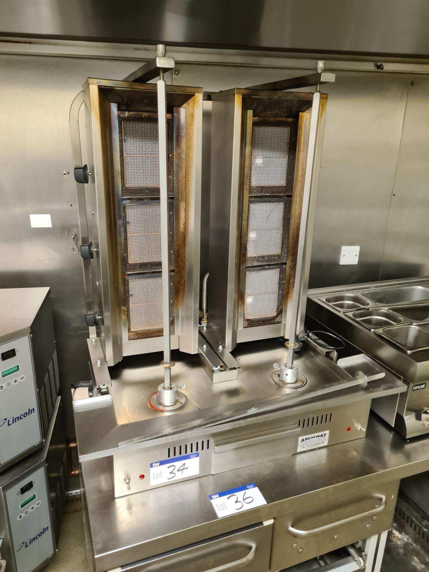 ARCHWAY 3BT/NG Stainless Steel Twin Doner Kebab Heater Stand (240V) (Gas Needs Disconnecting and