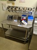 Stainless Steel Two Tier Prep Table c/w Stainless Steel Food Tub Stand and Tubs, Approx. 1.15m (L) x