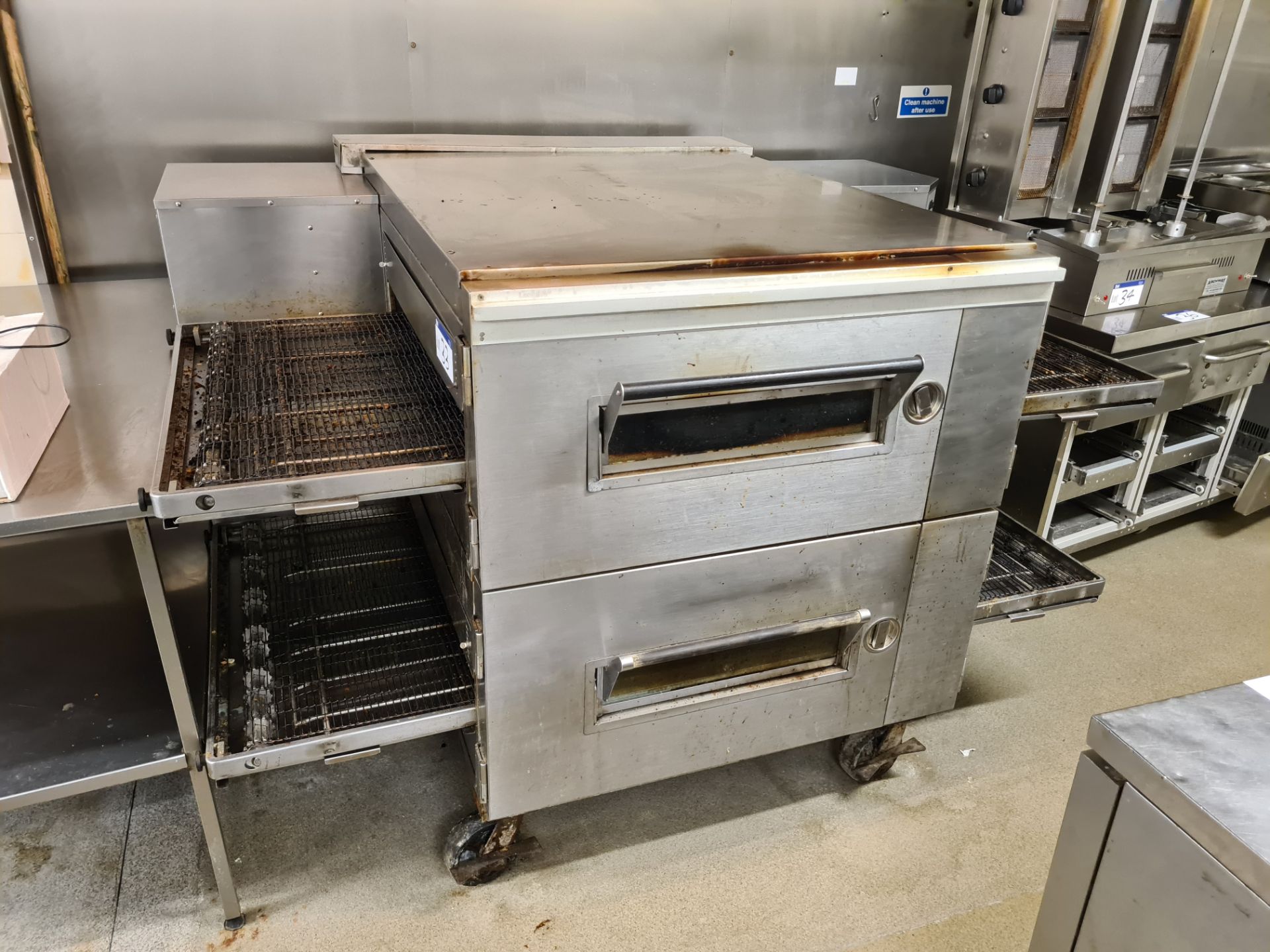 LINCOLN Two Deck Gas Fired Stainless Steel Conveyor Pizza Oven (Gas Needs Disconnecting and