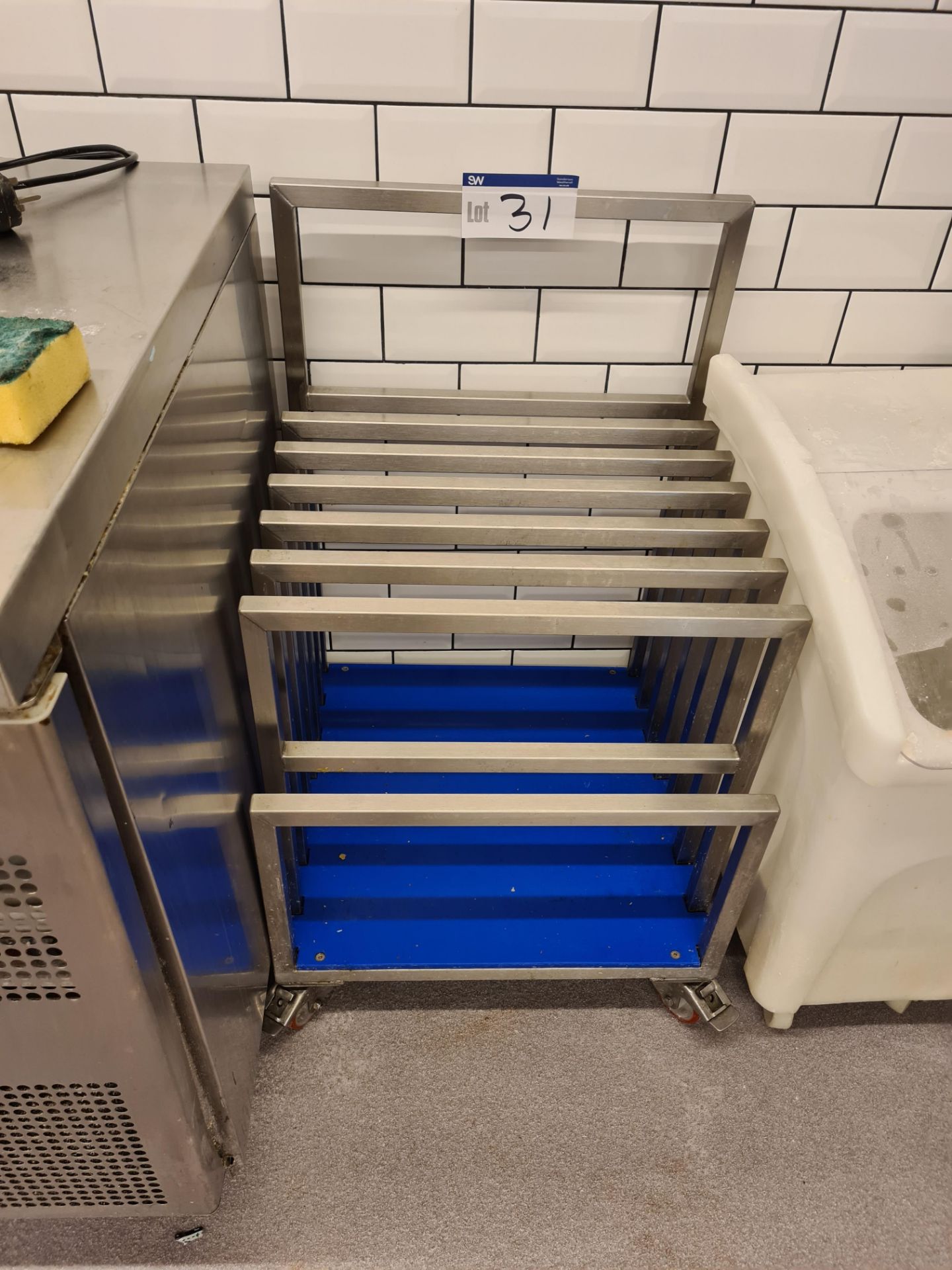 Stainless Steel Mobile Seven Slot Drying Rack, Approx. 0.55m (L) x 0.55m (W) x 0.75m (H)