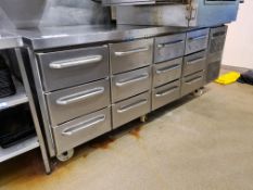 12 Drawer Stainless Steel Mobile Refrigeration Unit & Prep Top, Approx. 2.15m (L) x 0.7m (W) x 0.