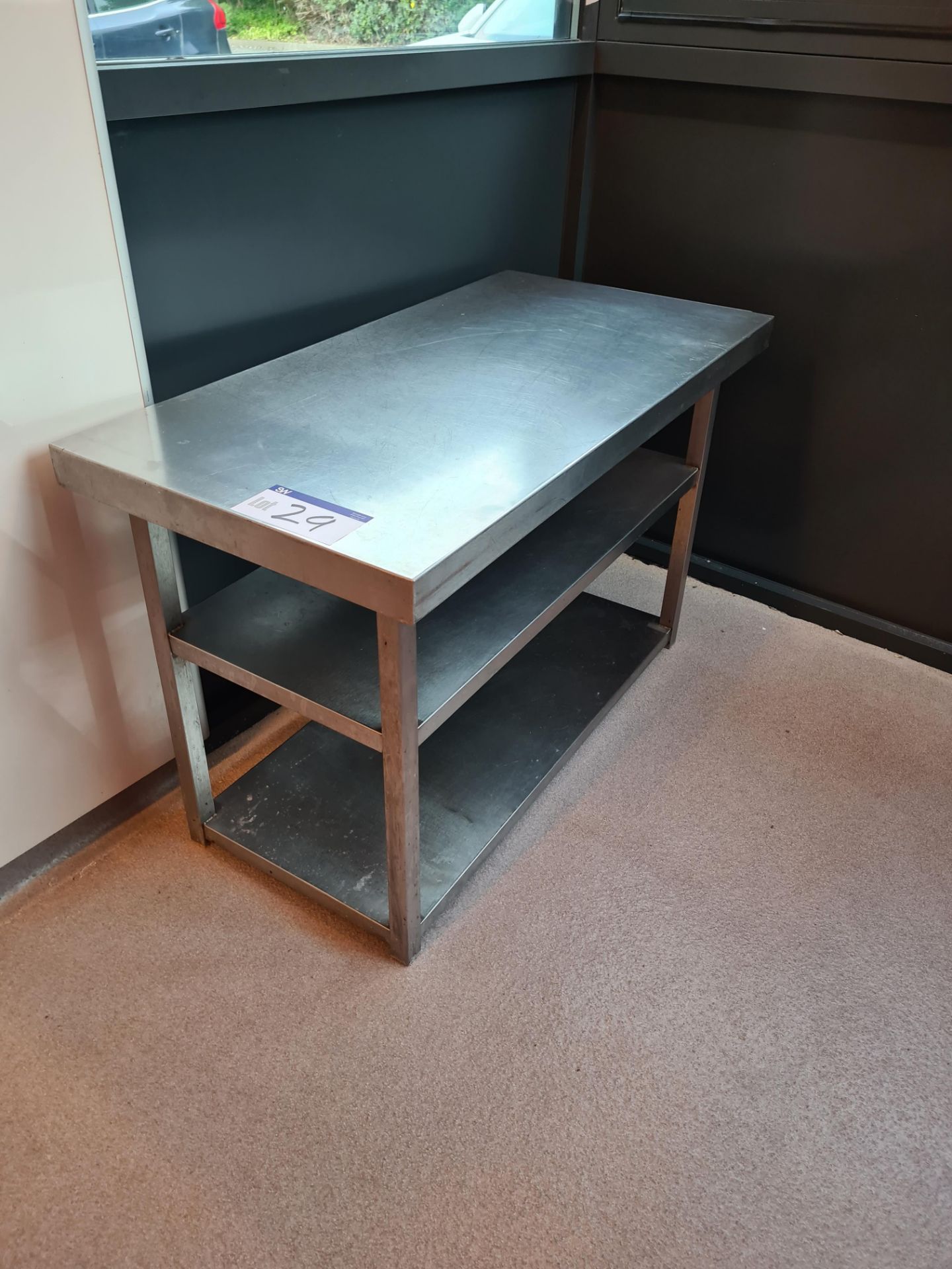 Stainless Steel Three Tier Side Table, Approx. 1.05m (L) x 0.5m (W) x 0.65m (H)