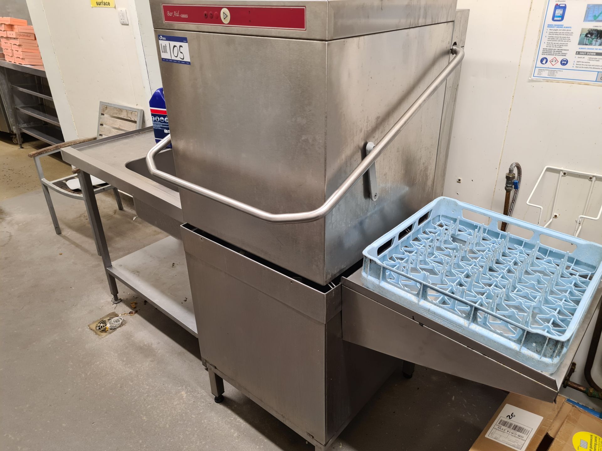 HOBART Bar Aid Stainless Steel Dish Washer c/w Stainless Steel Side Shelf and Stainless Steel Single