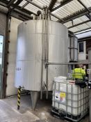 STAINLESS STEEL RAW MILK SILO, approx. 2.7m dia. x 2.8m deep, with insulated cladding, bridge