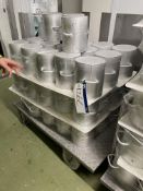 Approx. 48 ALUMINIUM CHEESE MOULDS, with Tug-Lift trolley, approx. 215mm dia. x 260mm deep, with