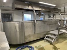 STAINLESS STEEL JACKETED OPEN TOP CURD TABLE, approx. 6.3m x 1.8m x 1.1m deep, with Wincanton