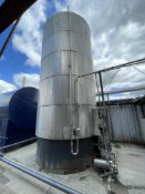 STAINLESS STEEL WATER STORAGE TANK, approx. 3m dia., approx. 5.6m deep, with skirted bottom, approx.