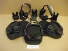 Five Plantronics Voyager Focus UCB825 Bluetooth Headsets with Dongle & StandPlease read the