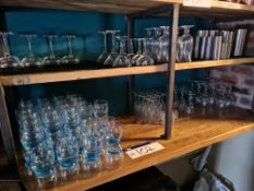Glassware to Two Shelves, including Tumblers, Wine Glasses, Champagne Flutes, etc