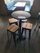 Circular Wooden Top Metal Framed High Bar Tables, Approx. 0.6m (D) x 1.1m (H) and Four Wooden Top