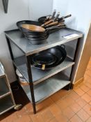 Stainless Steel Three Tier Shelving Unit c/w Contents