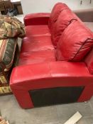 Red Leather Settee, approx. 79in. x 40in. x 36in. high, lot location - Backridge Farm, Lancashire,