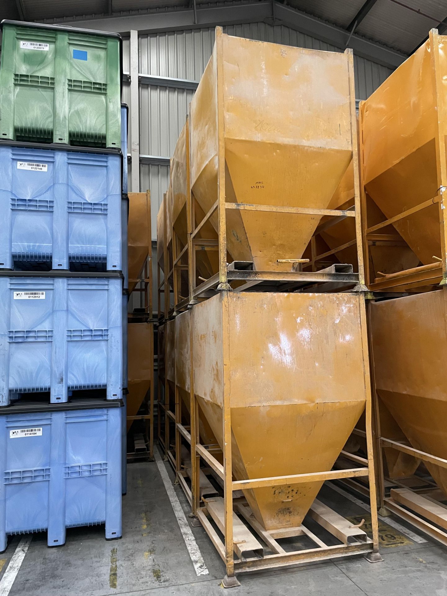 Ten Steel Hopper Bottomed Tote Bins, approx. 1.28m