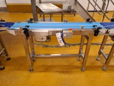 250mm wide on belt Stainless Steel Framed Conveyor, approx. 1.5m centres longPlease read the