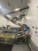 Stainless Steel Suspended Spiral Inclined Gravity Roller Conveyor, approx. 2.75m x 3.75m
