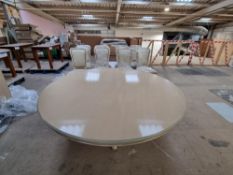 Large Circular Carved Leg Dining Table & Eight Wooden Framed Carved Leg Cream Dining Chairs
