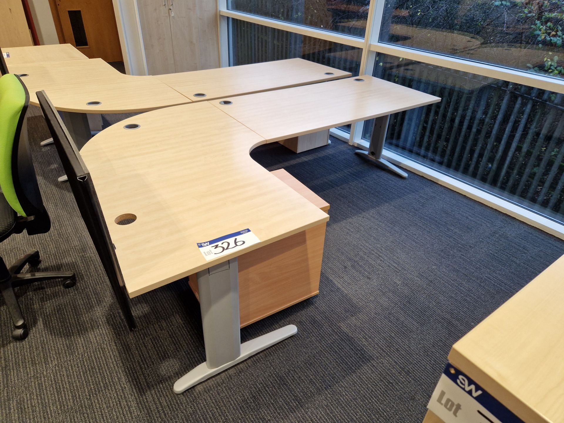 Light Oak Veneered 2 Section Curved Desk and Light Oak Veneered 3 Drawer PedestalPlease read the