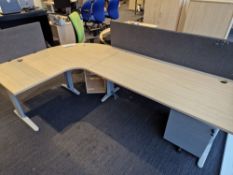 Light Oak Veneered Two Section Curved Desk and Two Drawer Metal PedestalPlease read the following