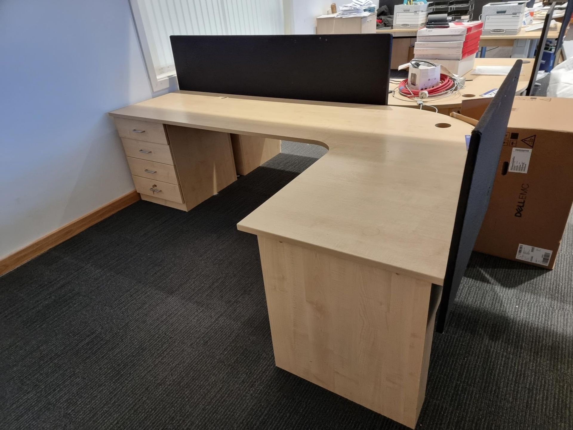 Light Oak Veneered L Shaped 3 Drawer Pedestal DeskPlease read the following important notes:- ***