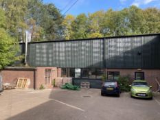 STEEL PORTAL FRAMED BUILDING, approx. eaves height – 6.43m, roof apex height – 8.20m, width of