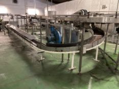 Tin Return Conveyoring, comprising 400mm gravity roller radius section, 400mm wide on rollers,