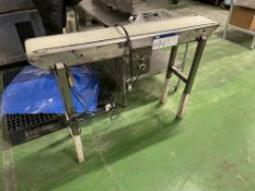 Stainless Steel Cased Belt Conveyor, 180mm wide on belt x 1.3m centres long, with standPlease read