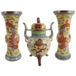 Chinese Yellow Ground Three-Piece Garniture