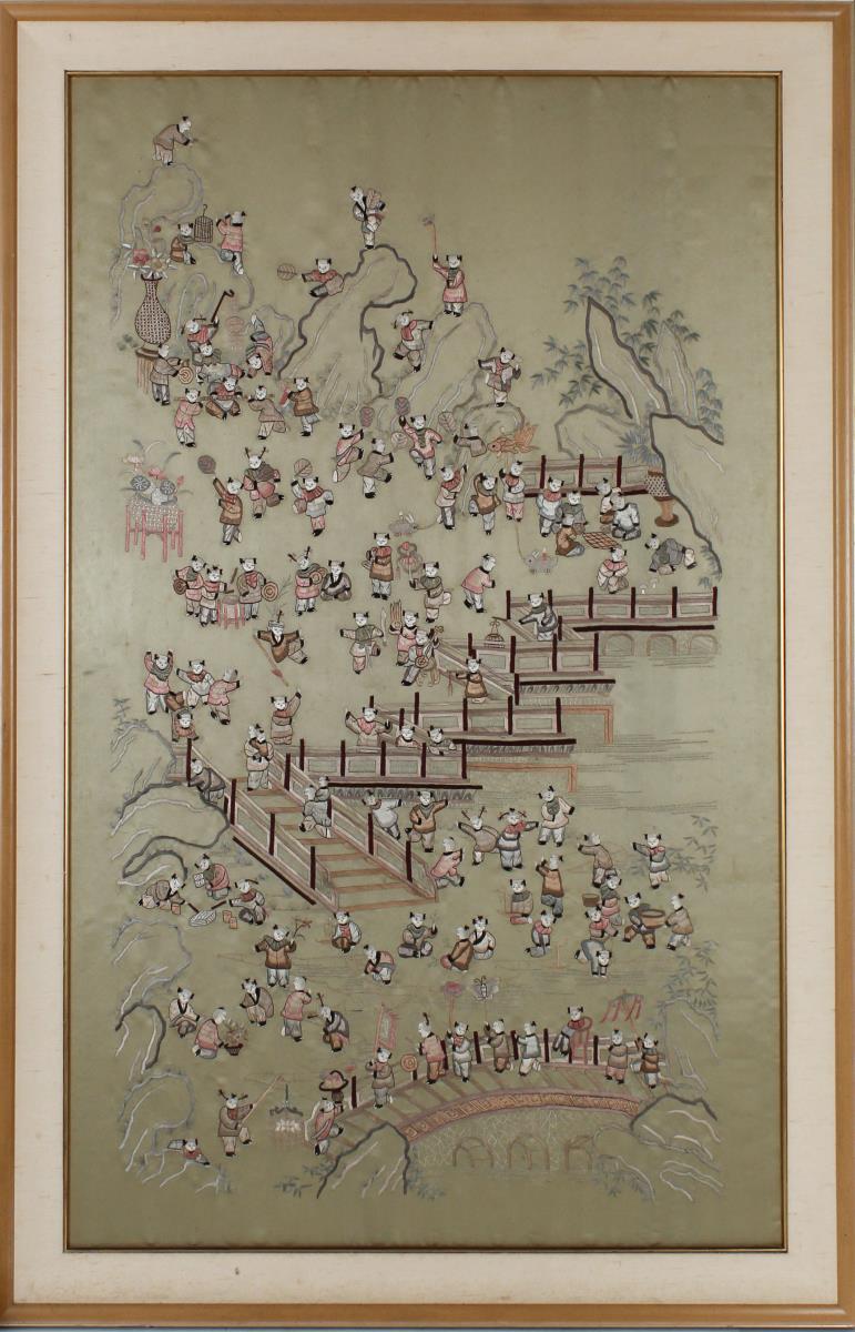 Chinese Framed Embroidery on Silk - Image 2 of 6