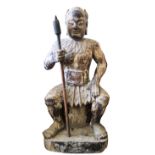 Large Chinese Wood Figure of a Guard