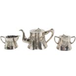 Japanese Silvered Metal Apple Blossom Tea Set