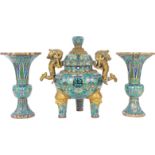 Chinese 3 Piece Gilt Cloisonné Garniture Set