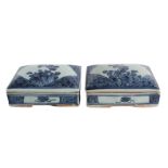 Pair of Chinese Blue & White Porcelain Covered Box