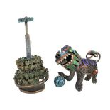 Chinese Imperial Bronze Hat Stand & Silver Foo Dog