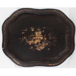 Chinese Export Black Lacquer & Gilt Decorated Tray