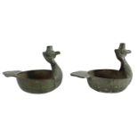 Two Chinese Bronze Bird-Form Pouring Vessels