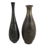 Two Japanese Patinated Bronze Vases