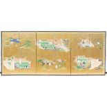 Fine Japanese Painted & Gilt Paper Six-Fold Screen