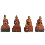 Set of Four Southeast Asian Painted Wood Priests