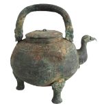 Chinese Archaic Bronze Tripod Covered Wine Pot