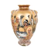 Early 20th C Japanese Satsuma Gilt Immortal Vase