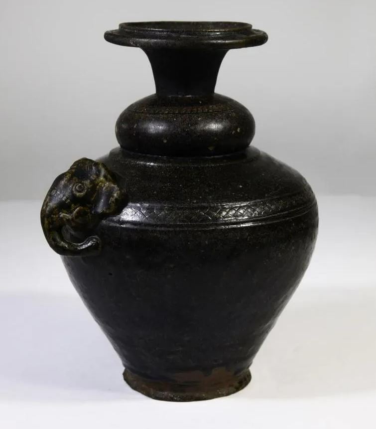 12th C. Stoneware Cambodian Khmer Black Glaze Jar