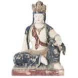 Quanyin Seated Carved Polychrome Figure