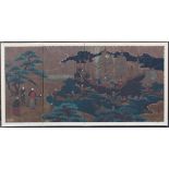 Japanese Painted Paper Four-Panel Screen