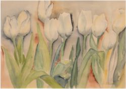 Scharr, Heinz (1924-2017) "Stilleben mit Tulpen", Aquarellen, sign. u.r., 21x30 cm, im Passepartout