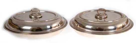 2 Warmhalteschalen, oval, plated, Handhabe jeweils abnehmbar, so dass es je 2 Schalen mit L. 30 cm 